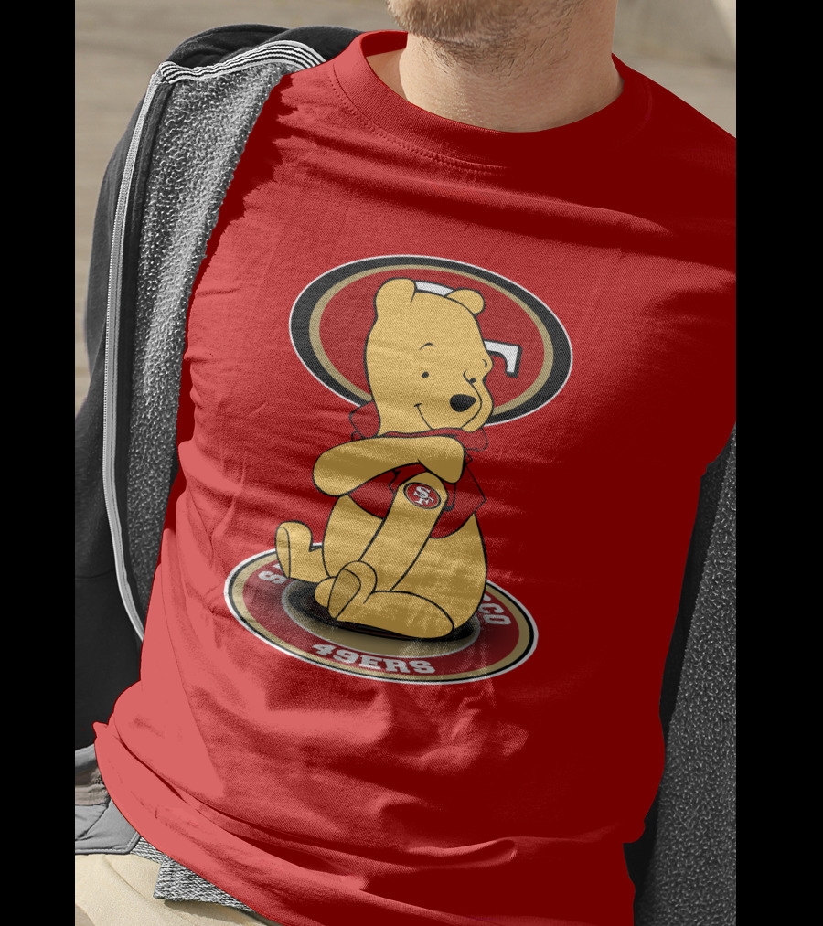 San Francisco 49ers Winnie The Pooh Logo Sitting With SF Patch T-Shirt