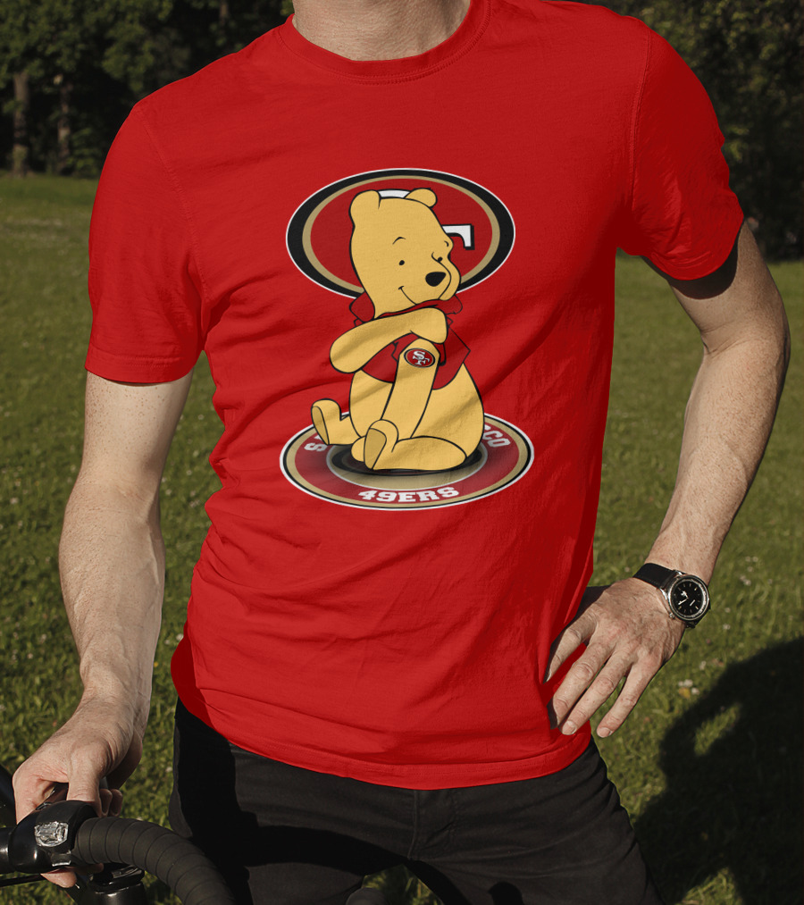 San Francisco 49ers Winnie The Pooh Logo Sitting With SF Patch T-Shirt