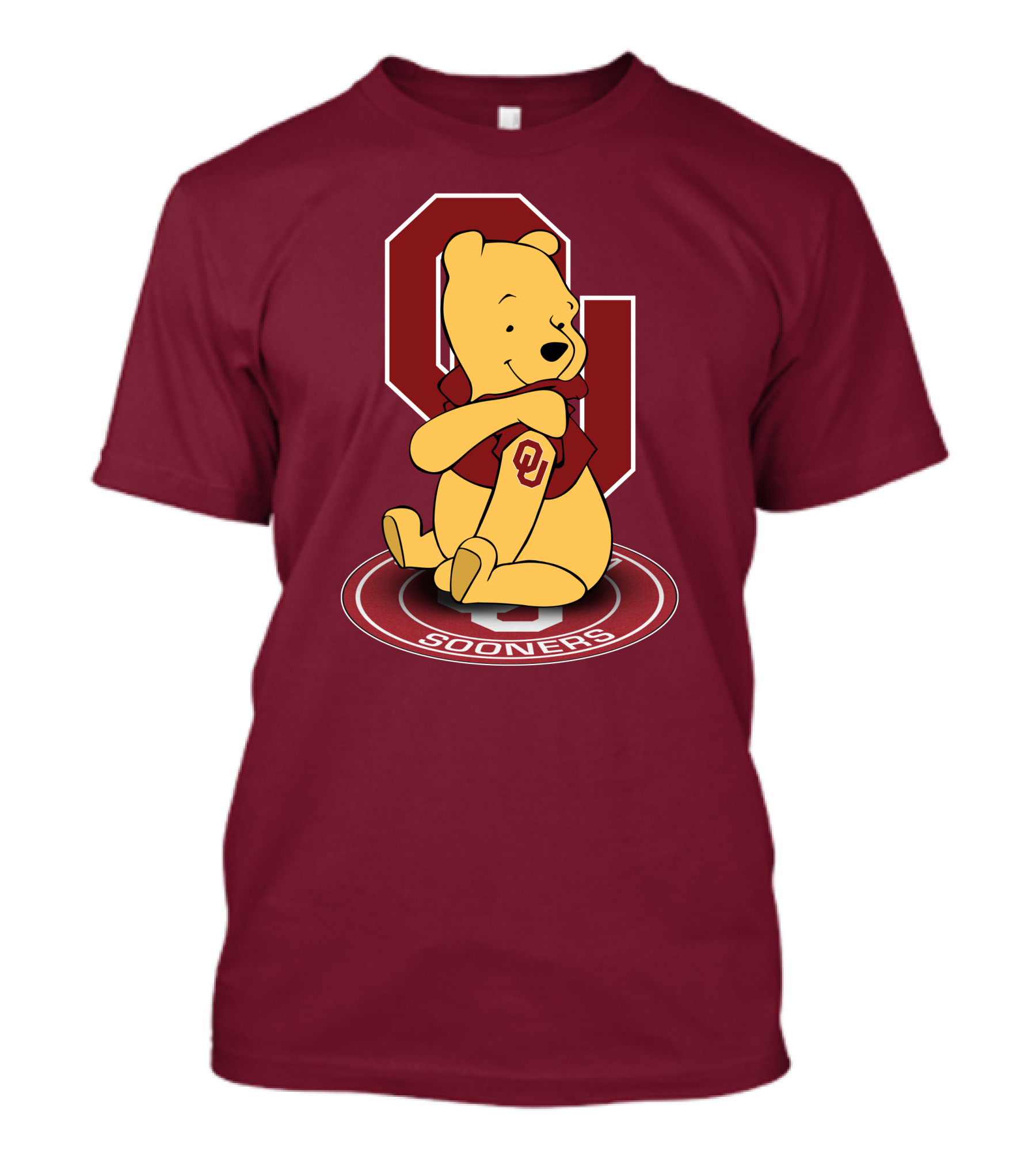 Winnie The Pooh With Oklahoma Sooners Logo And Letterman Jacket T-Shirt