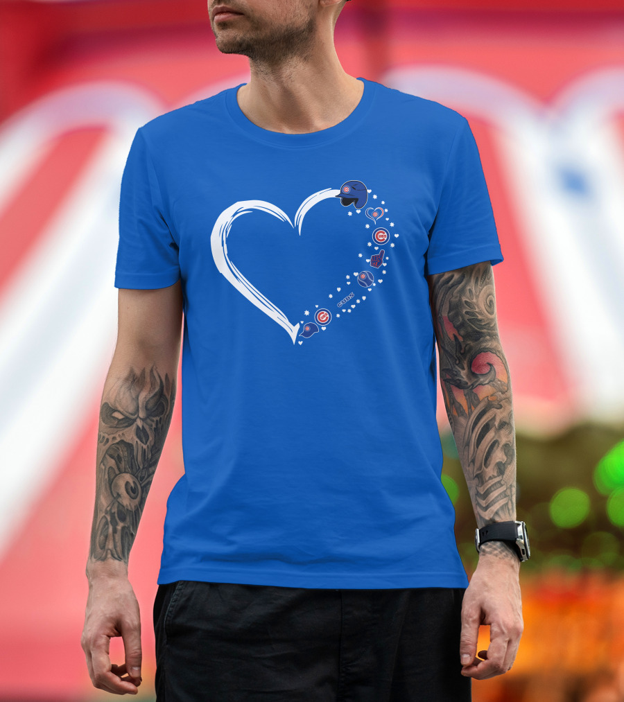 Chicago Cubs Heart Design with Helmets T-Shirt