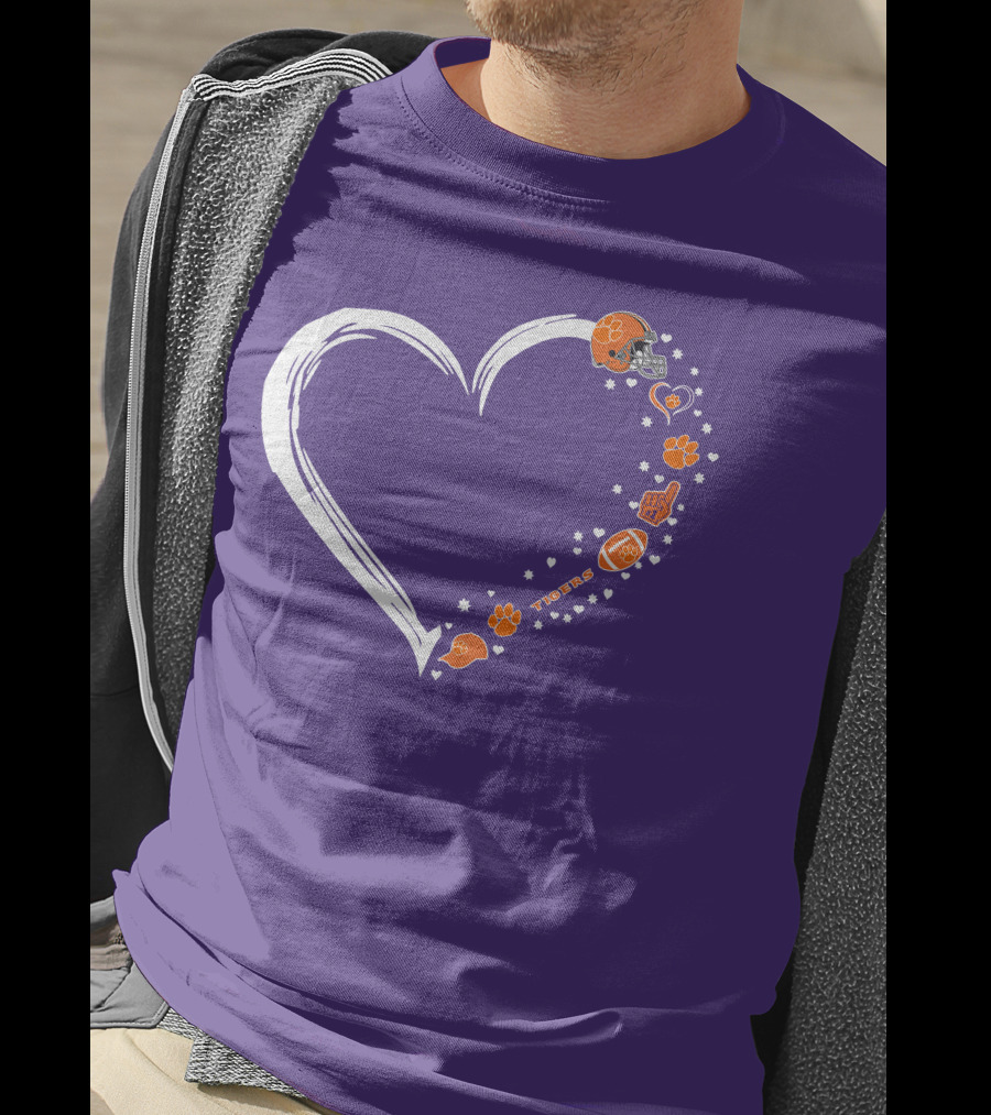Clemson Tigers Heart Helmet Paws Football Fan Love T-Shirt