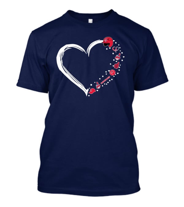 Cleveland Indians Fan Heart With Helmets And Stars T-Shirt