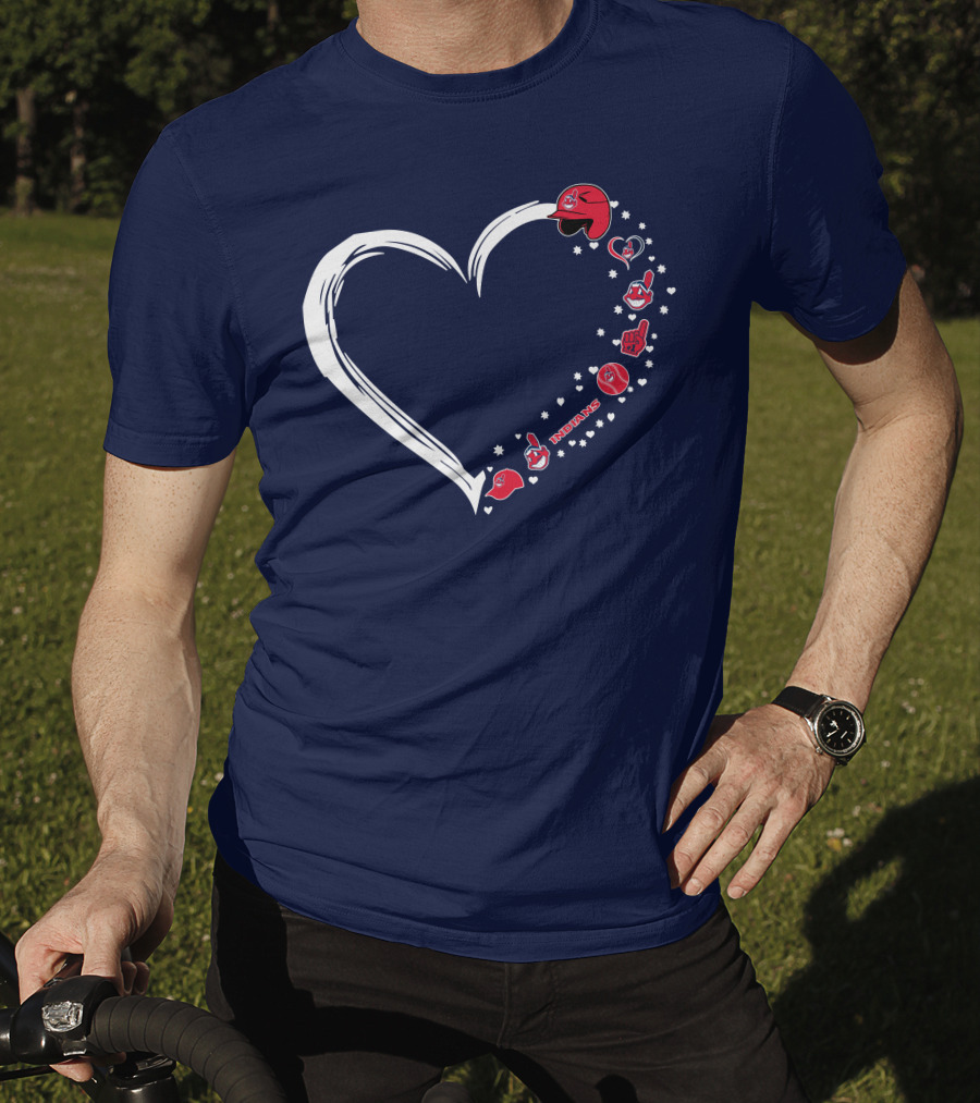 Cleveland Indians Fan Heart With Helmets And Stars T-Shirt