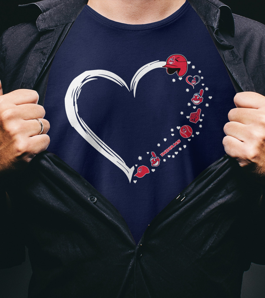 Cleveland Indians Fan Heart With Helmets And Stars T-Shirt