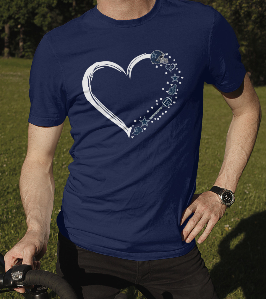 Love Dallas Cowboys #1 Fan Heart Stars Football Helmet T-Shirt