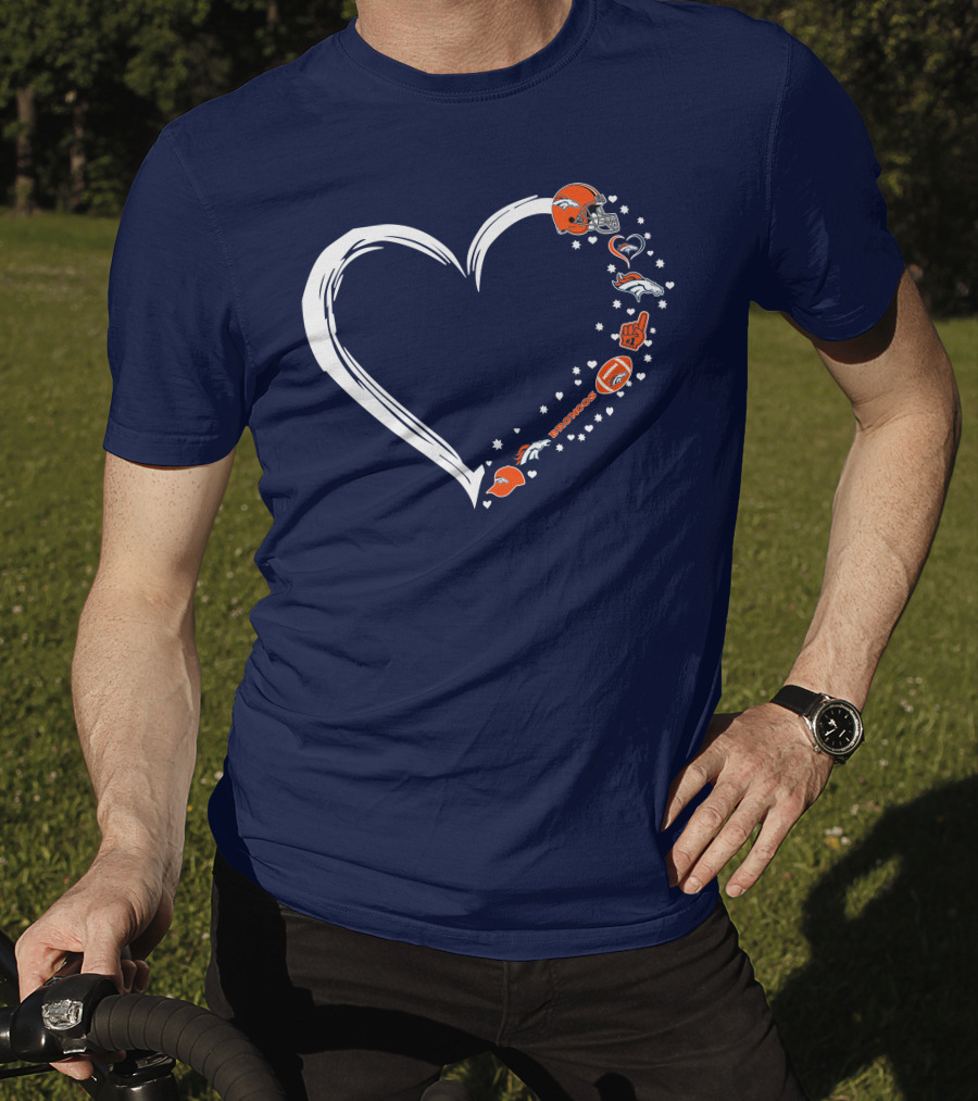 Heart-Shaped Denver Broncos Fan Love Icons And Helmet T-Shirt