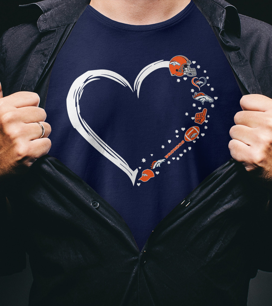 Heart-Shaped Denver Broncos Fan Love Icons And Helmet T-Shirt