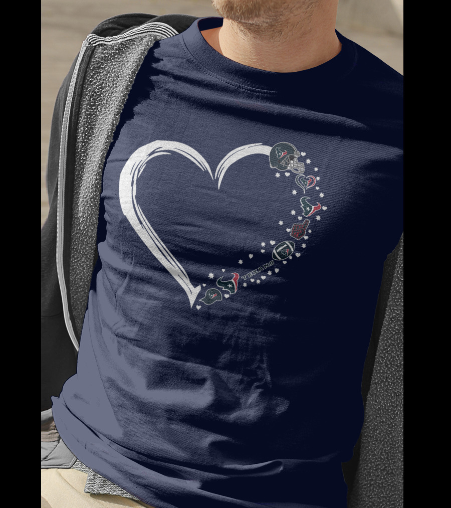 Houston Texans #1 Fan Heart Helmet Stars Football Icons T-Shirt