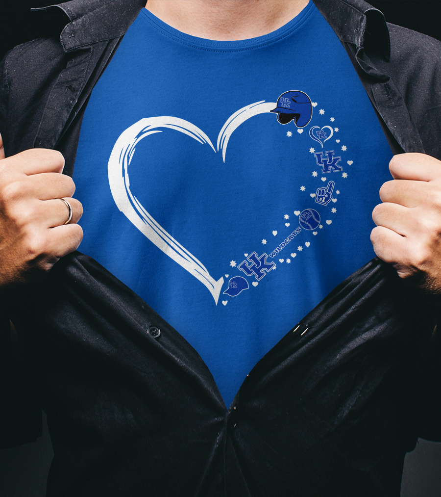 Heart-Shaped Kentucky Wildcats #1 Fan Symbol With UK Logos And Sports Icons T-Shirt