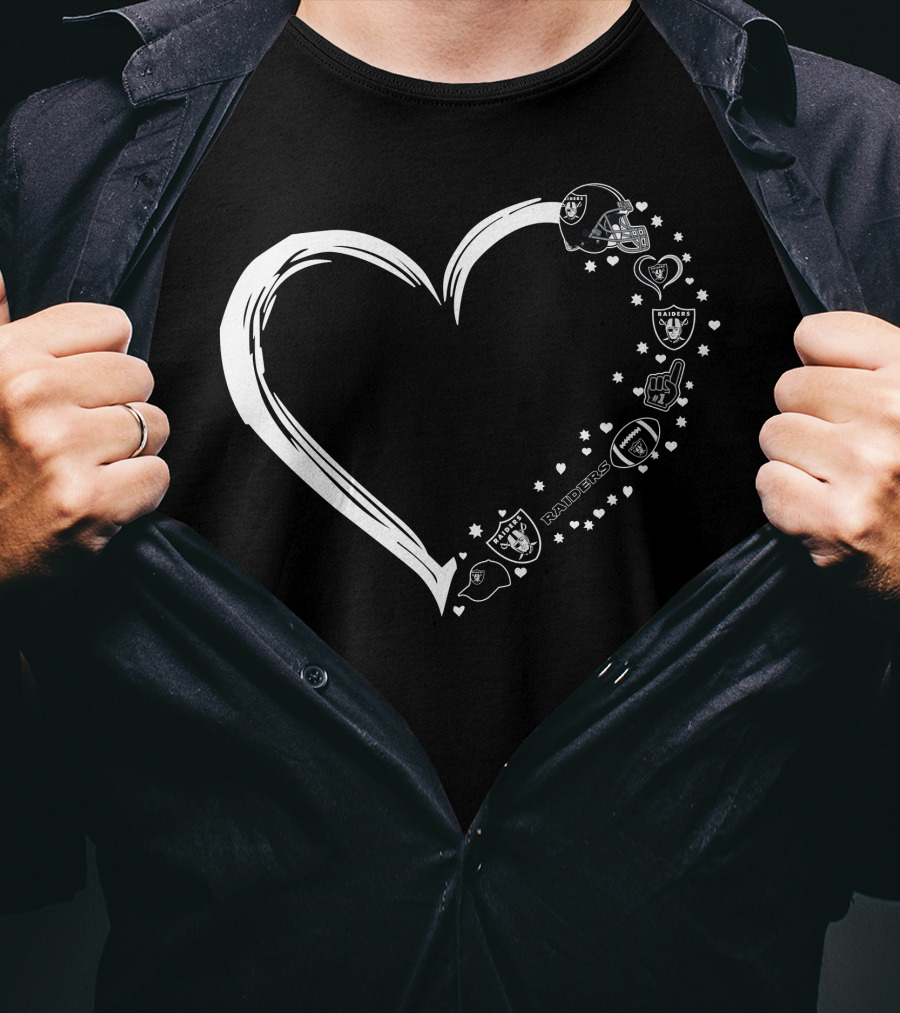 Las Vegas Raiders Heart Logo And Helmet Fan T-Shirt