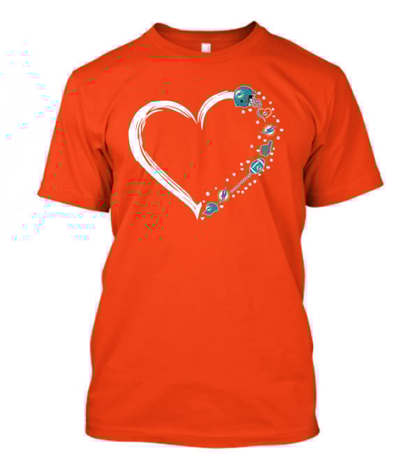 Miami Dolphins Heart Design With Helmets T-Shirt