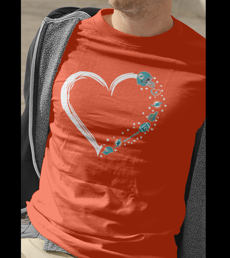 Miami Dolphins Heart Design With Helmets T-Shirt