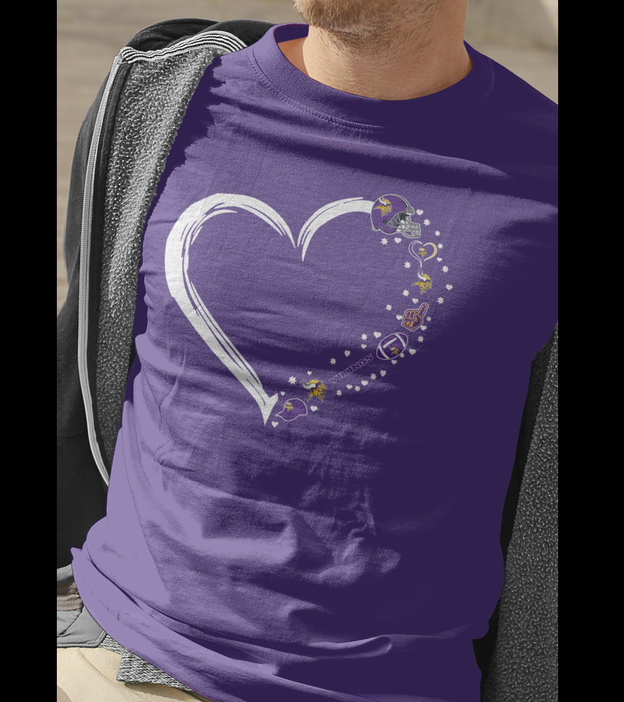 Minnesota Vikings Heart Shaped #1 Fan Helmet And Stars T-Shirt