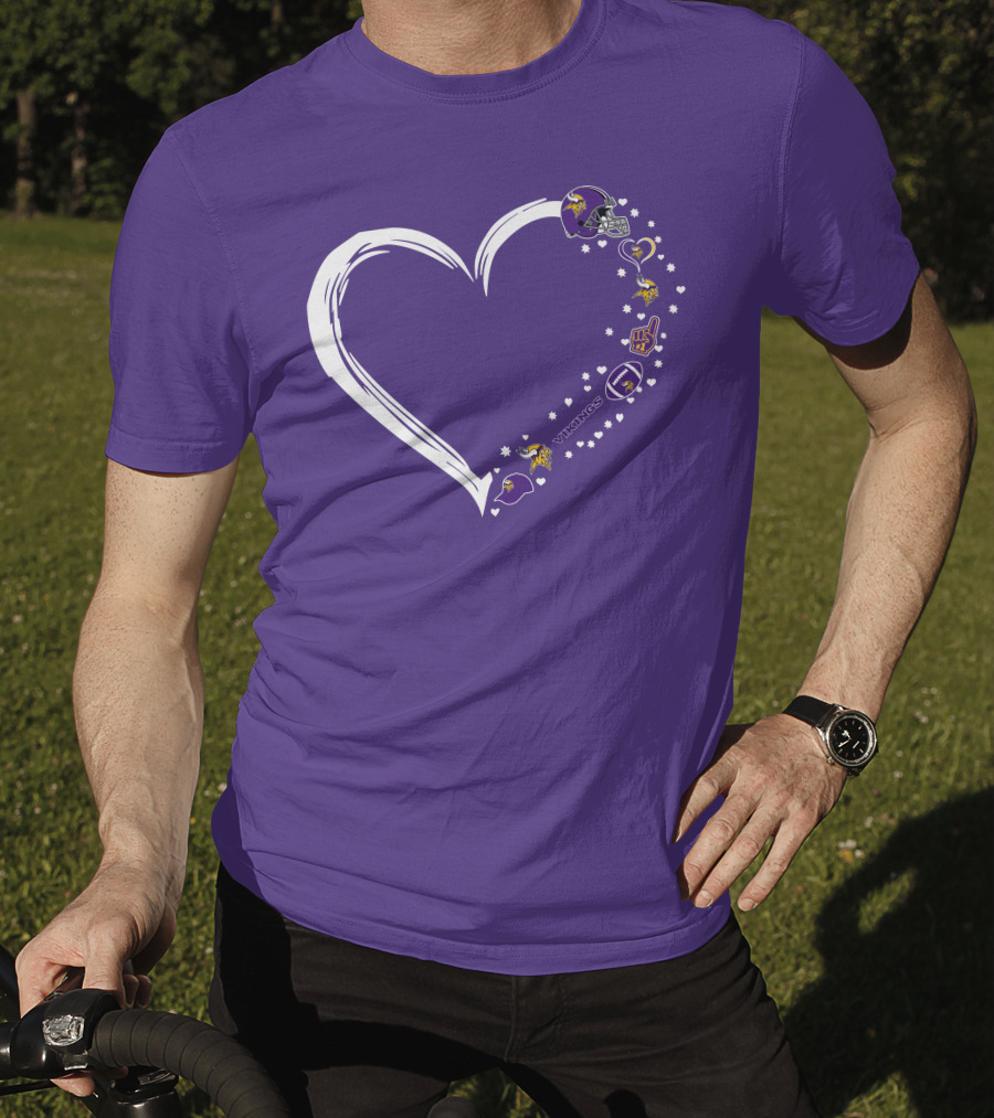 Minnesota Vikings Heart Shaped #1 Fan Helmet And Stars T-Shirt