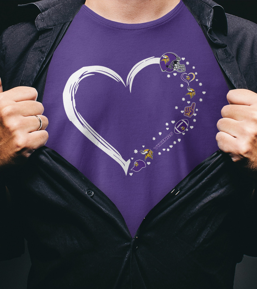 Minnesota Vikings Heart Shaped #1 Fan Helmet And Stars T-Shirt