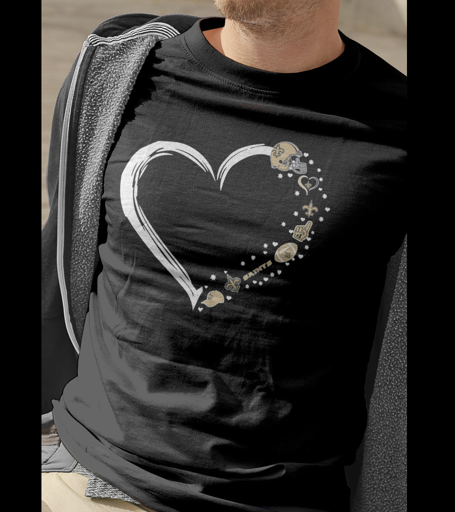 New Orleans Saints Heart Fan Helmet Logo Football Fleur-de-Lis Stars T-Shirt