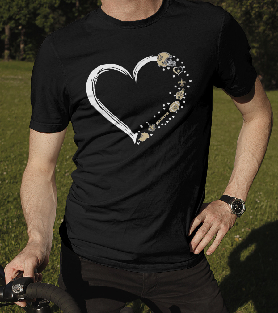 New Orleans Saints Heart Fan Helmet Logo Football Fleur-de-Lis Stars T-Shirt