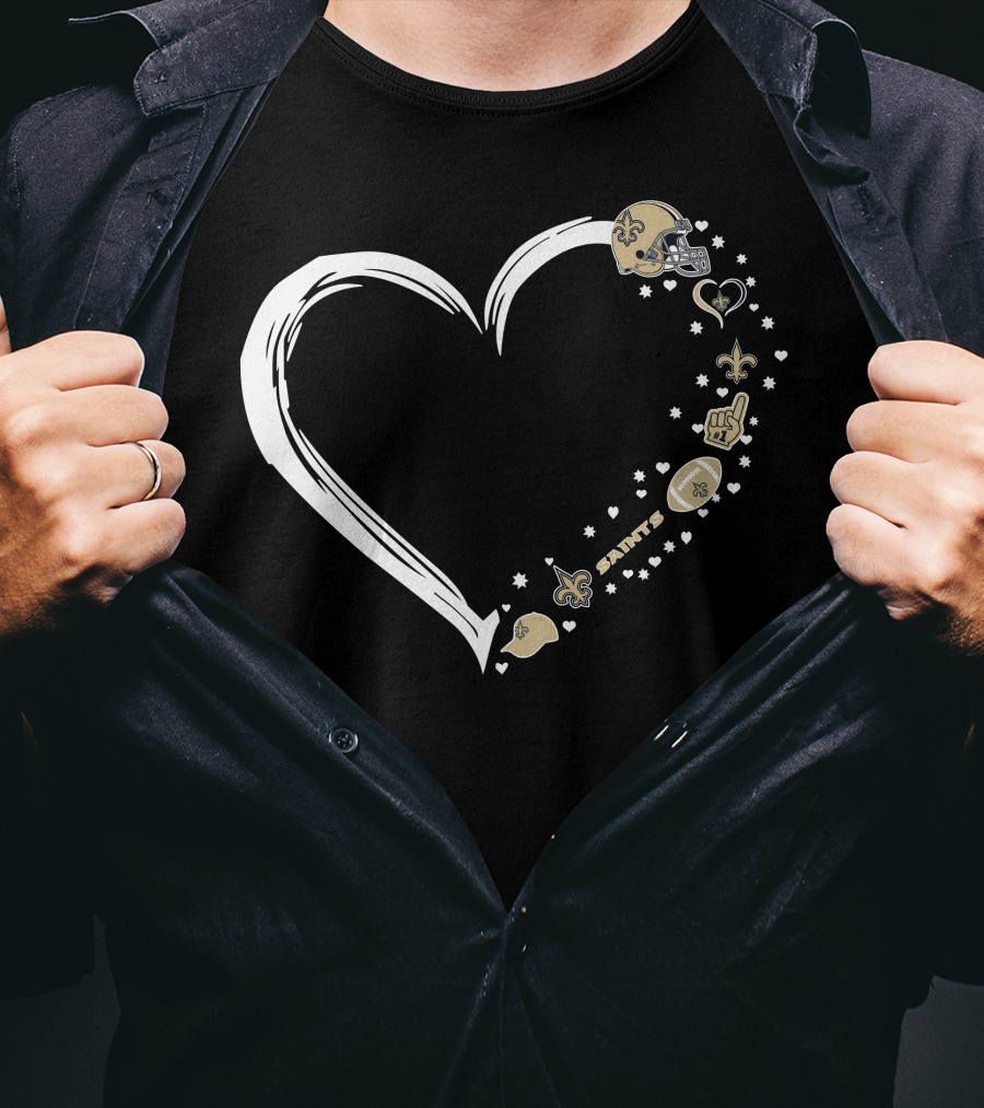 New Orleans Saints Heart Fan Helmet Logo Football Fleur-de-Lis Stars T-Shirt