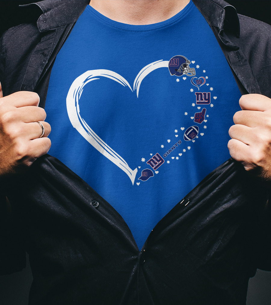 New York Giants Fan Heart Design With Logos And Symbols T-Shirt