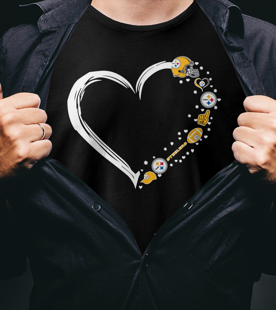 Pittsburgh Steelers Heart Helmet Foam Finger Stars Fan Art #1 Fan T-Shirt