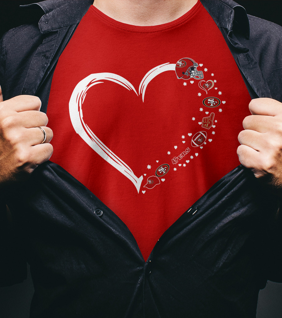 San Francisco 49ers Heart Design With Helmet T-Shirt