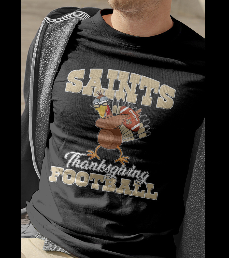 Saints Thanksgiving Football Turkey With New Orleans Saints Football T-Shirt