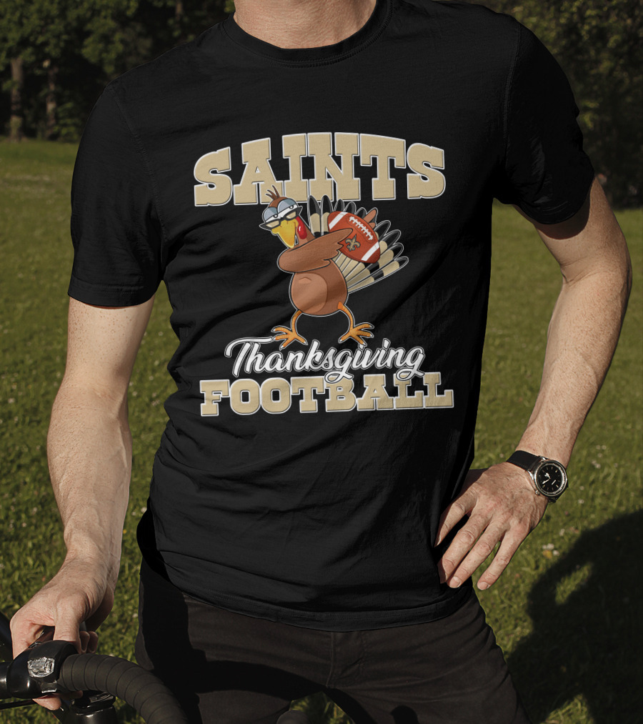 Saints Thanksgiving Football Turkey With New Orleans Saints Football T-Shirt