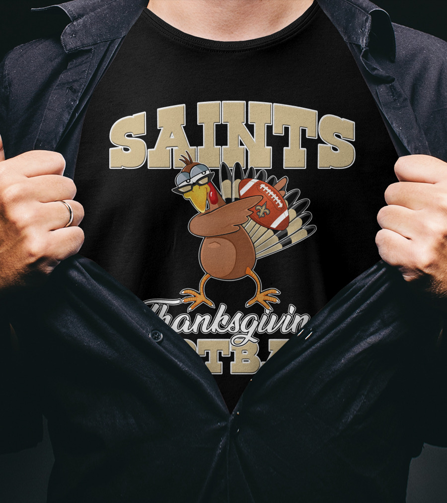 Saints Thanksgiving Football Turkey With New Orleans Saints Football T-Shirt