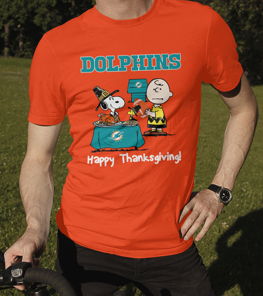 Dolphins Snoopy Charlie Brown Happy Thanksgiving Miami T-Shirt