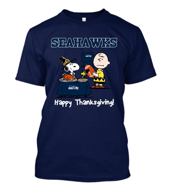 Seattle Seahawks Snoopy Charlie Brown Happy Thanksgiving T-Shirt