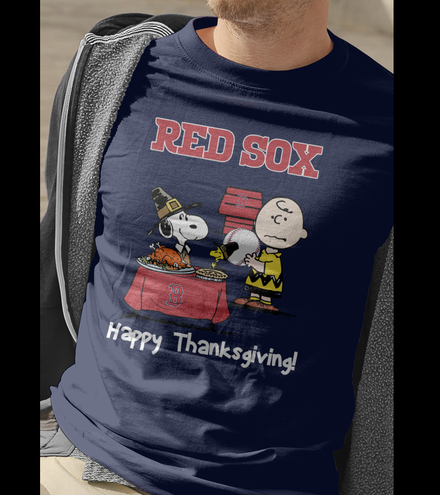 Red Sox Snoopy Charlie Brown Thanksgiving Baseball T-Shirt