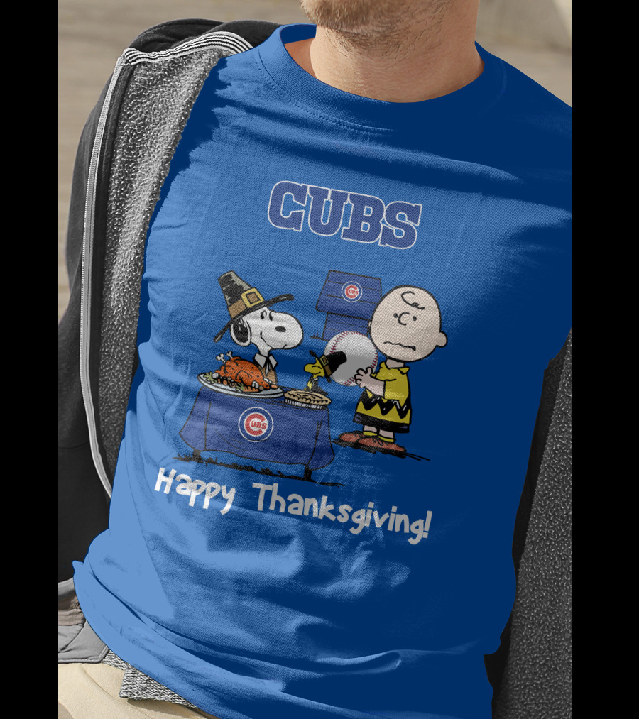 Cubs Snoopy Charlie Brown Thanksgiving Baseball T-Shirt