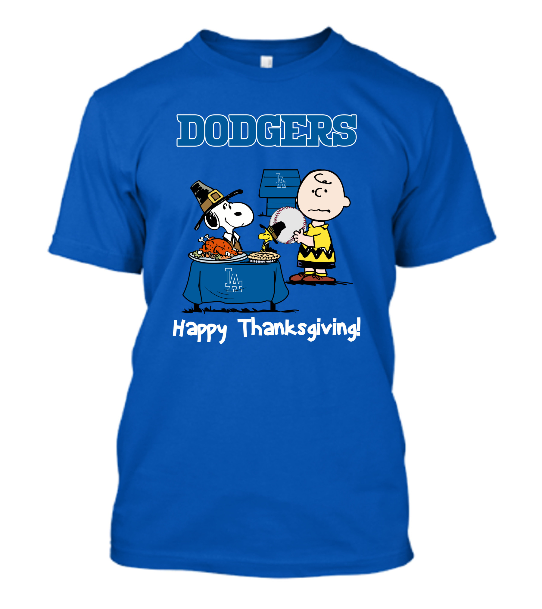 Dodgers Snoopy Charlie Brown Happy Thanksgiving Baseball LA T-Shirt