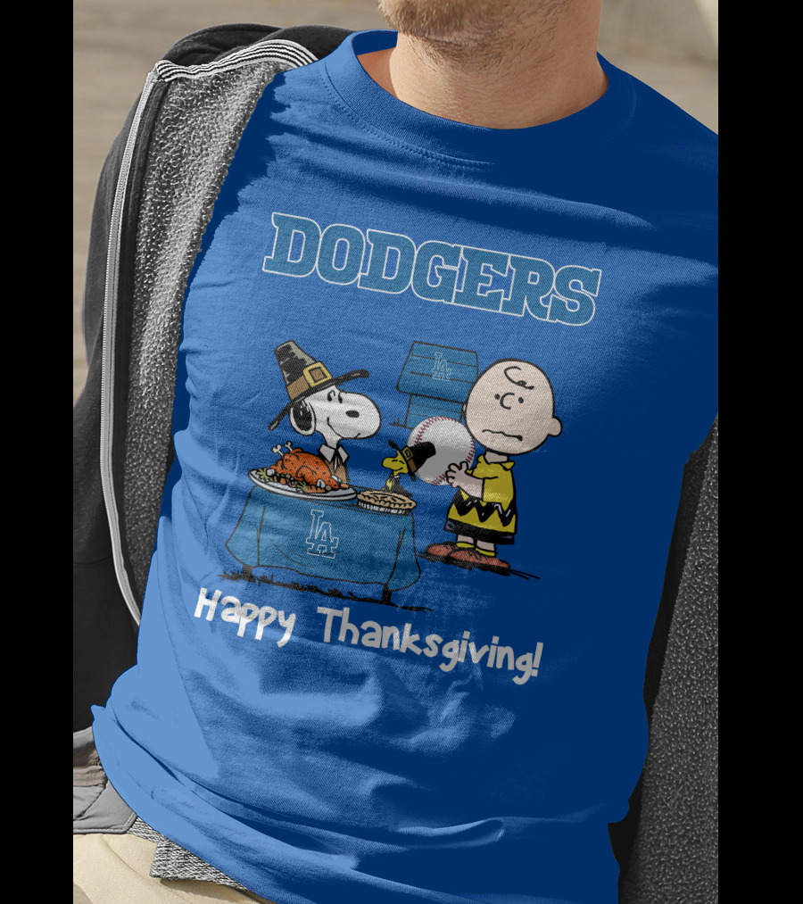 Dodgers Snoopy Charlie Brown Happy Thanksgiving Baseball LA T-Shirt