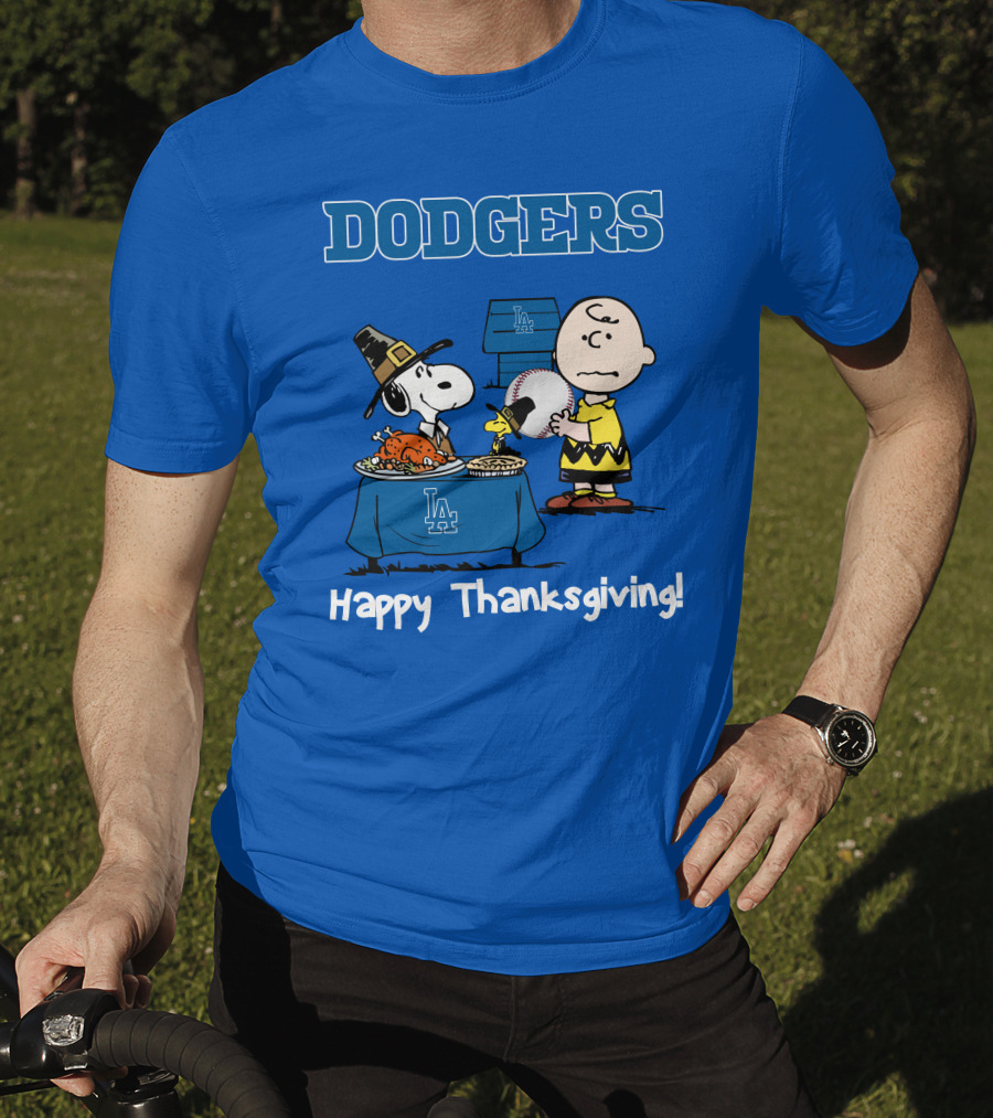 Dodgers Snoopy Charlie Brown Happy Thanksgiving Baseball LA T-Shirt