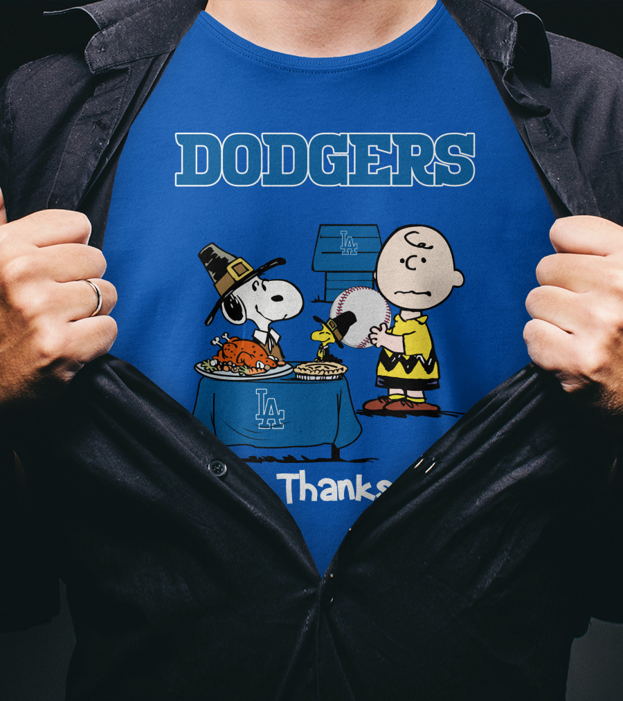 Dodgers Snoopy Charlie Brown Happy Thanksgiving Baseball LA T-Shirt