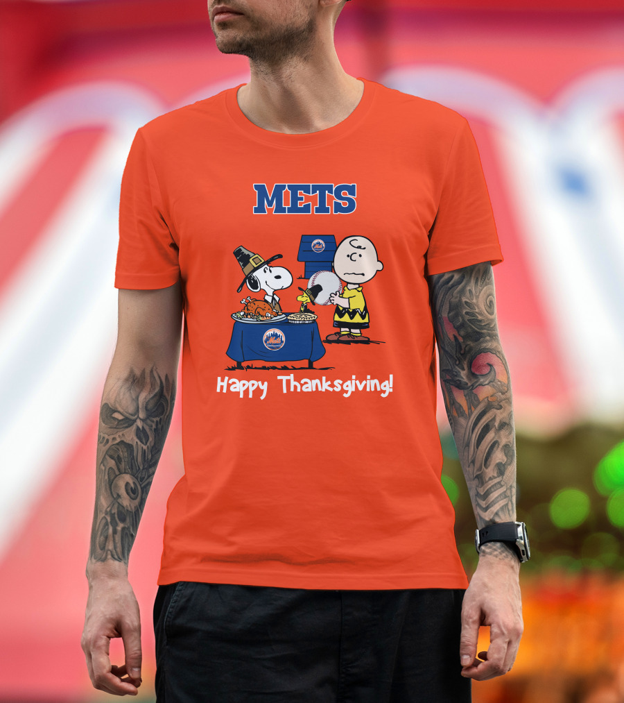 Mets Snoopy Charlie Brown Happy Thanksgiving Baseball Feast T-Shirt