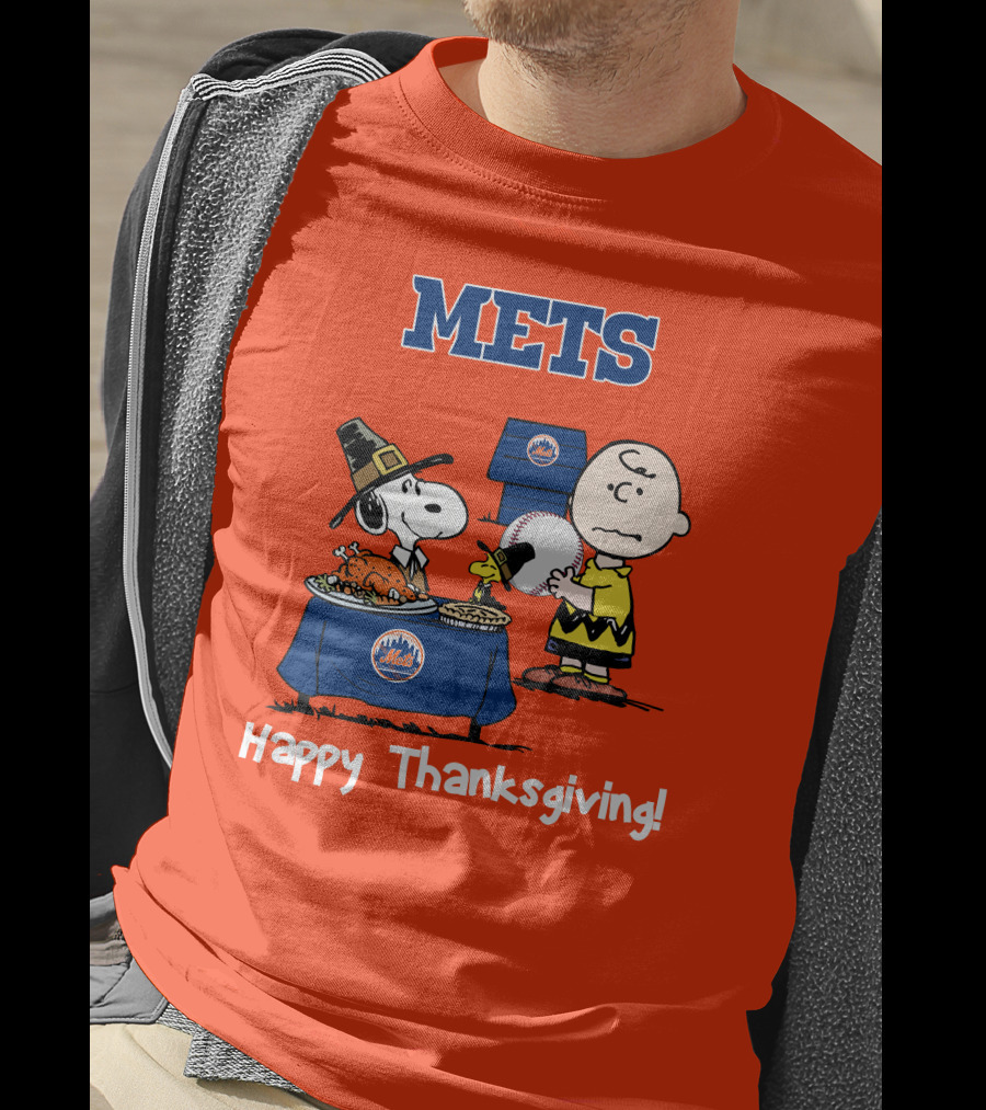 Mets Snoopy Charlie Brown Happy Thanksgiving Baseball Feast T-Shirt