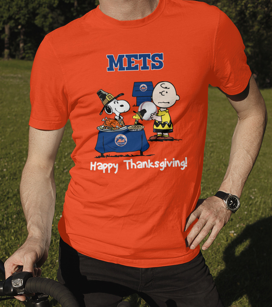Mets Snoopy Charlie Brown Happy Thanksgiving Baseball Feast T-Shirt