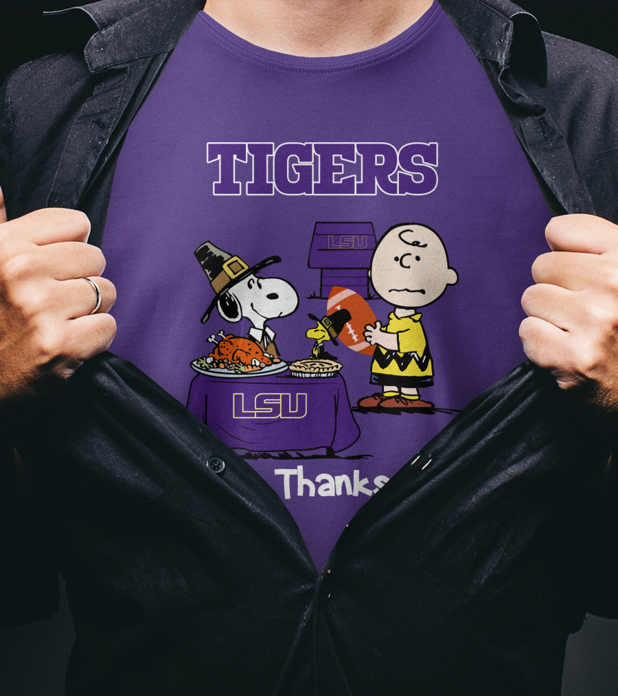 LSU Tigers Snoopy And Charlie Brown Thanksgiving Football T-Shirt