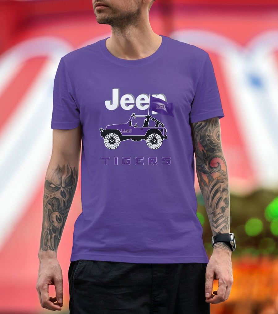 Jeep Lsu Tigers Purple Flag T-Shirt