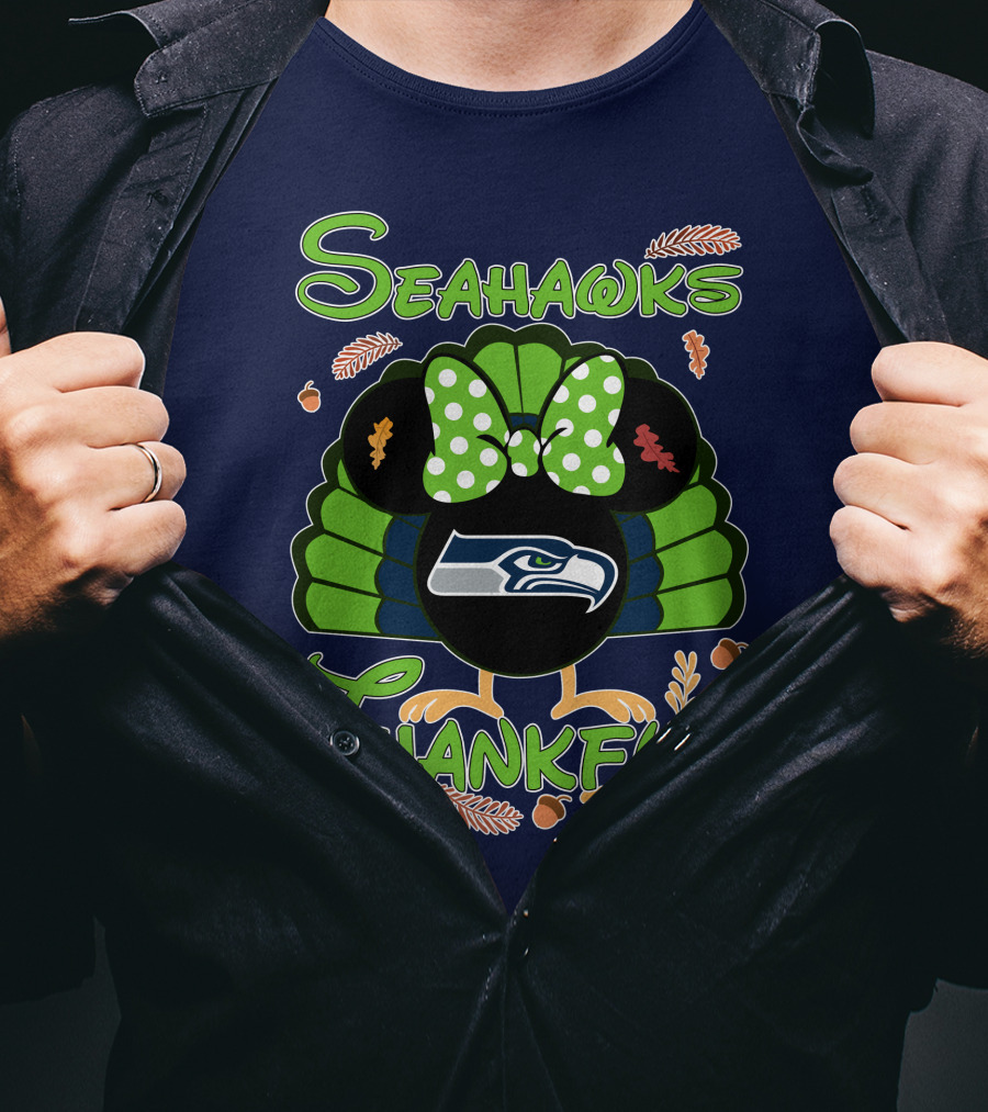 Seahawks Thankful Thanksgiving Minnie Icon Football T-Shirt