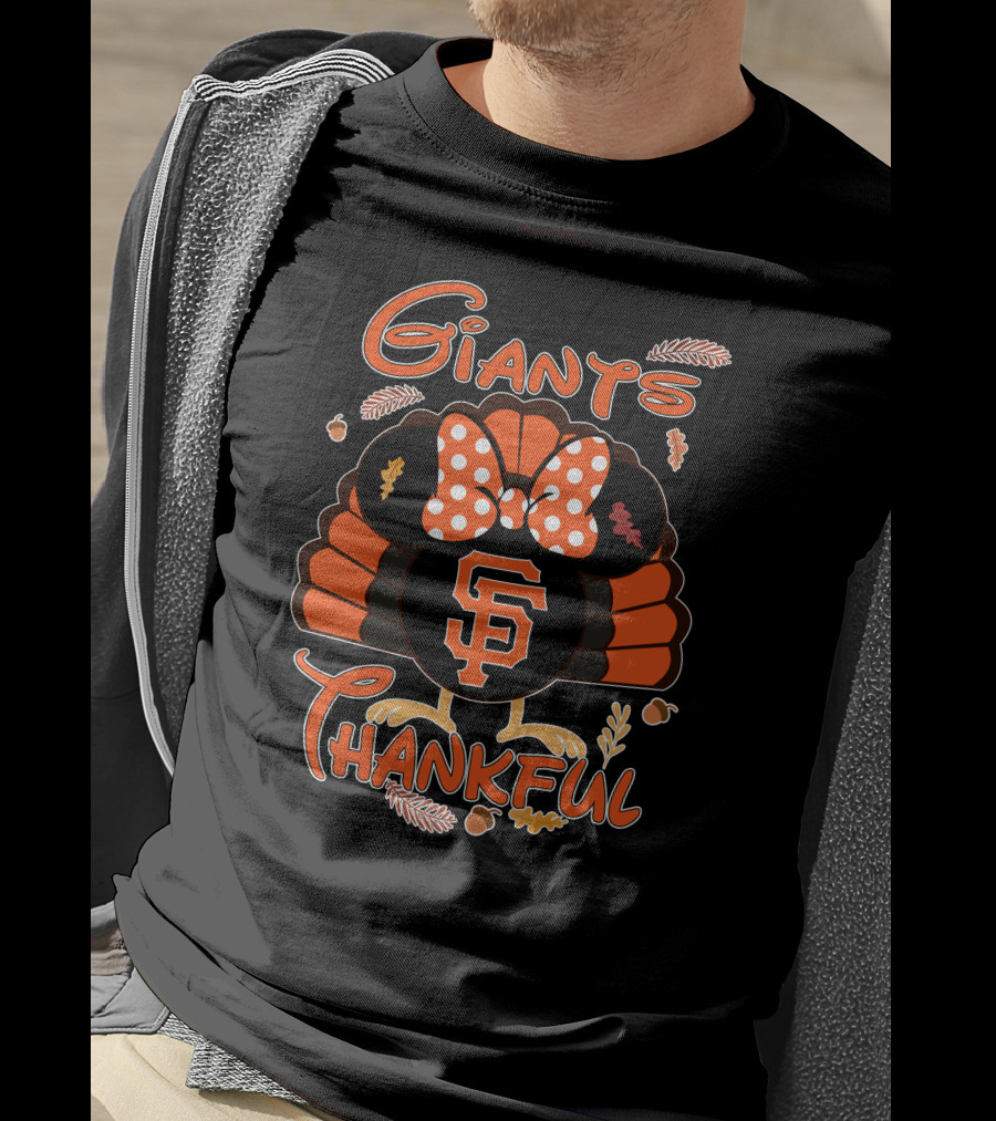 Giants Thankful Thanksgiving Turkey Minnie Bow T-Shirt