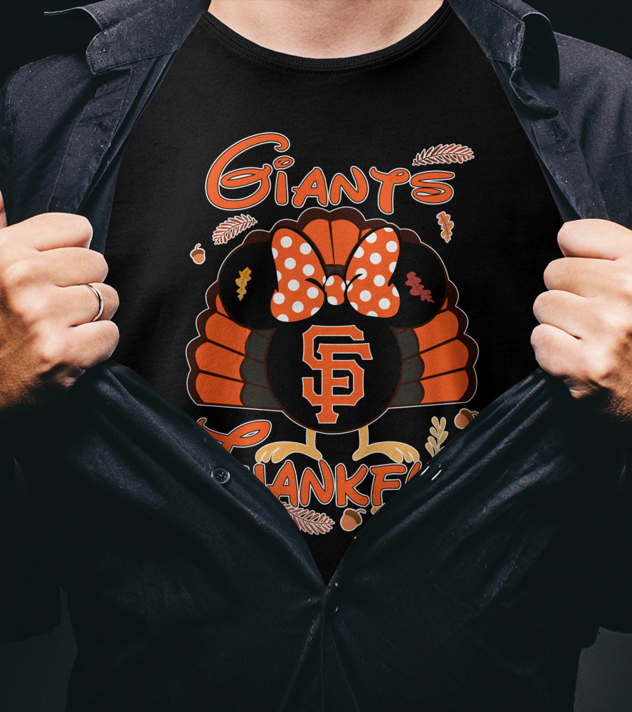 Giants Thankful Thanksgiving Turkey Minnie Bow T-Shirt