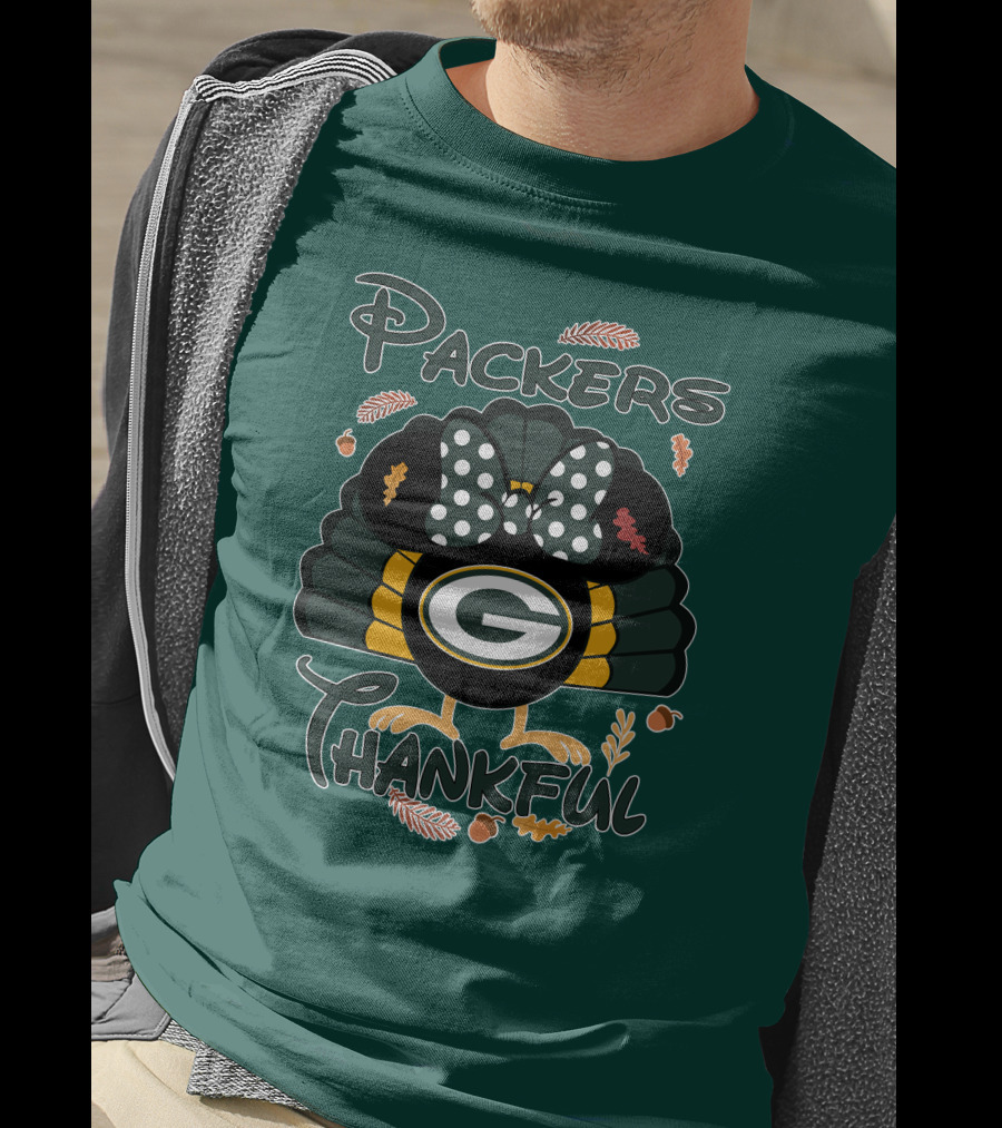 Packers Thankful Turkey With Polka Dot Bow Thanksgiving T-Shirt