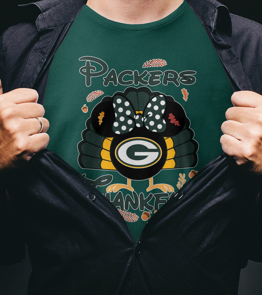 Packers Thankful Turkey With Polka Dot Bow Thanksgiving T-Shirt