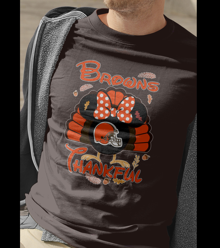 Browns Thankful Minnie Thanksgiving Football Turkey T-Shirt