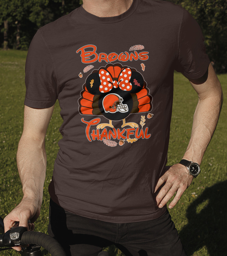 Browns Thankful Minnie Thanksgiving Football Turkey T-Shirt