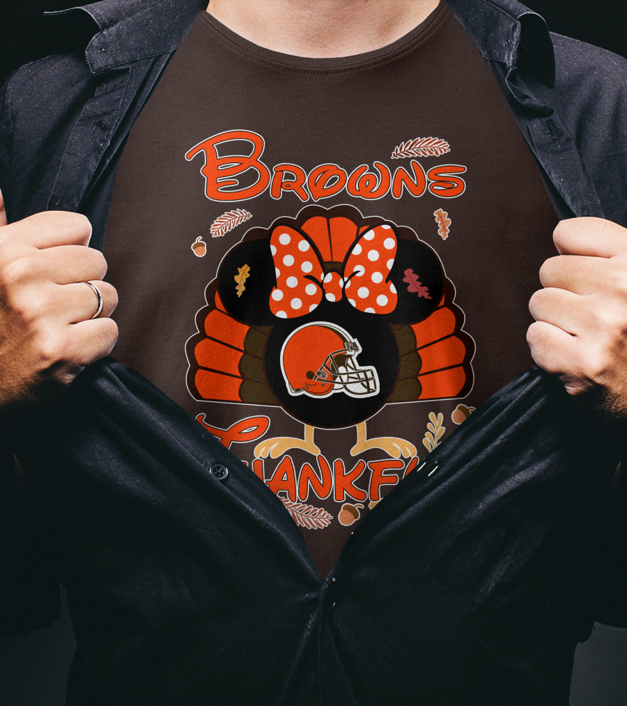 Browns Thankful Minnie Thanksgiving Football Turkey T-Shirt