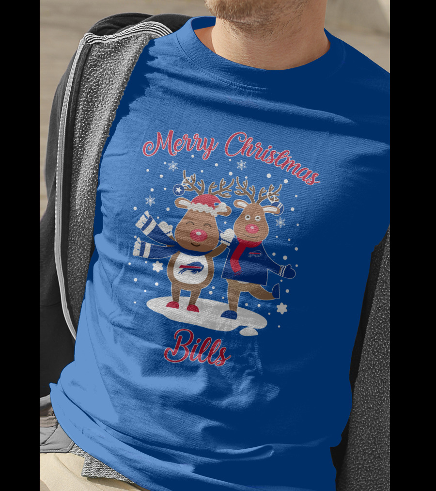 Merry Christmas Buffalo Bills Reindeer Snowflakes T-Shirt